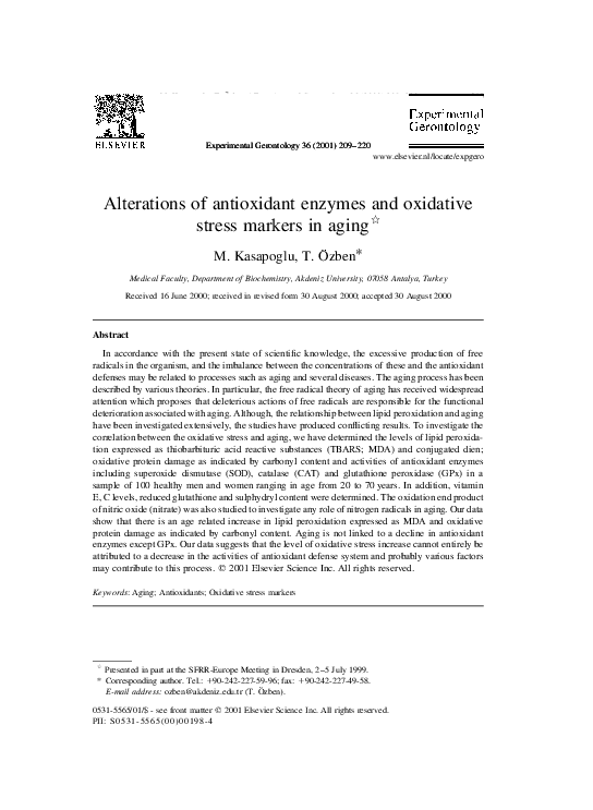 (PDF) Alterations of antioxidant enzymes and oxidative stress markers ...