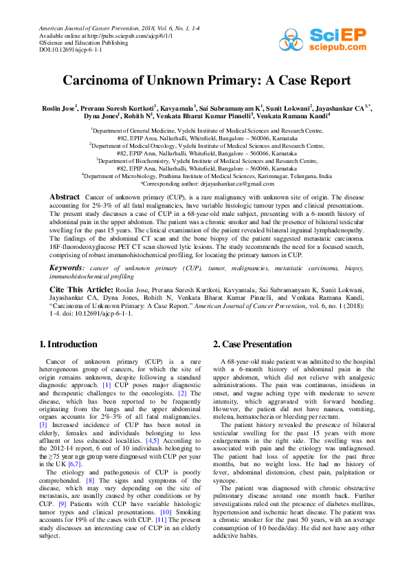 (PDF) How to Diagnose and Treat a Cancer of Unknown Primary Site ...