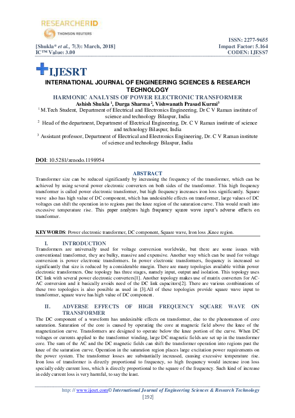 (PDF) HARMONIC ANALYSIS OF POWER ELECTRONIC TRANSFORMER