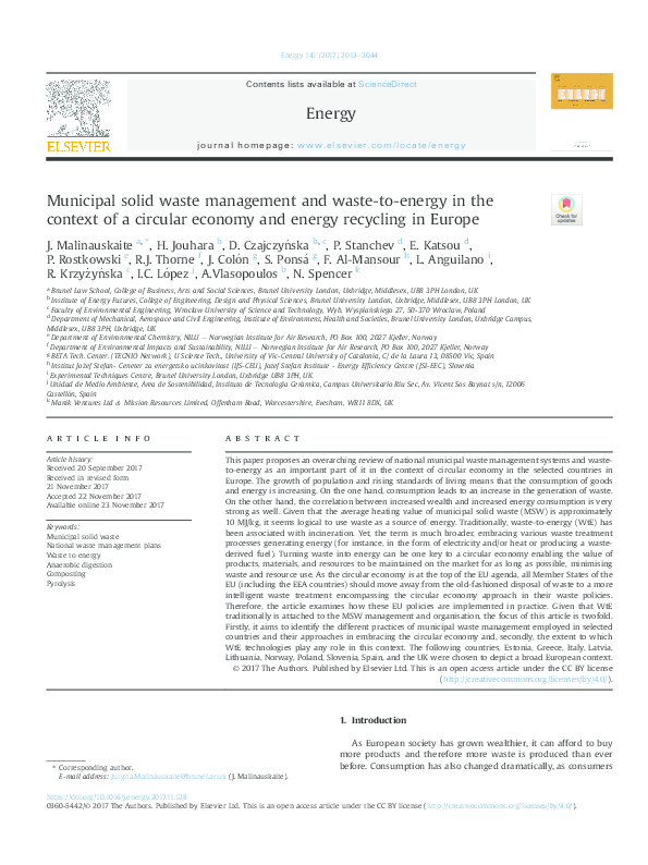 (PDF) Municipal solid waste management and waste-to-energy in the ...