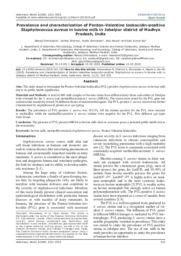 (PDF) Prevalence and characterization of Panton-Valentine leukocidin ...