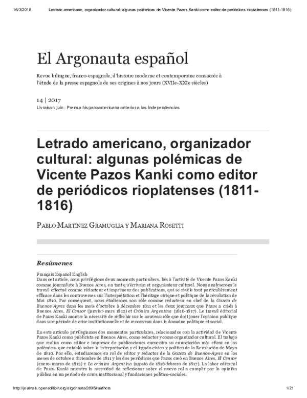 (PDF) Letrado americano, organizador cultural algunas polémicas de