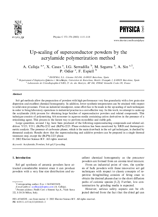 (PDF) Up-scaling of superconductor powders by the acrylamide ...