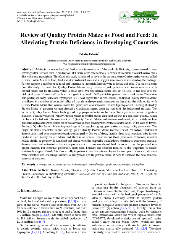 (PDF) Review of Quality Protein Maize as Food and Feed In Alleviating