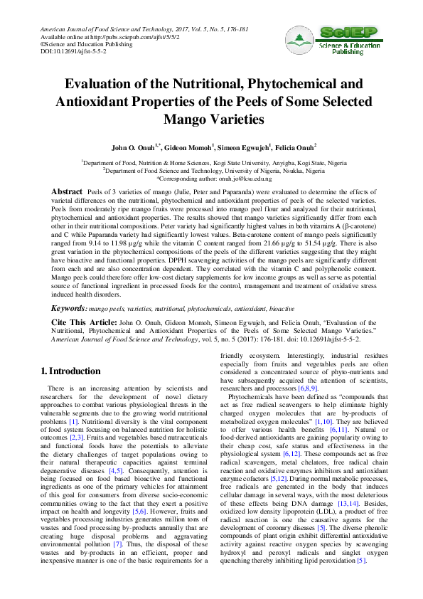 (PDF) Evaluation of the Nutritional, Phytochemical and Antioxidant ...