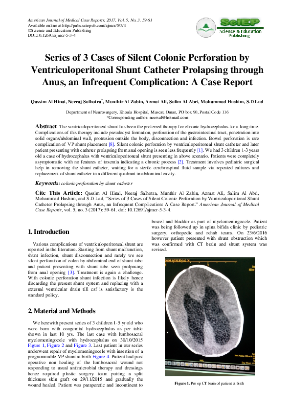 (PDF) Trans-anal protrusion of ventriculo-peritoneal shunt catheter
