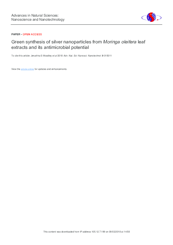 (PDF) Green synthesis of silver nanoparticles from Moringa oleifera ...