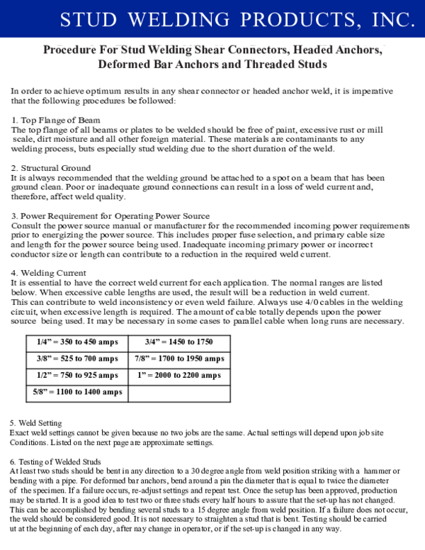 (PDF) Procedures for stud welding 1 Paul Mocean Academia.edu