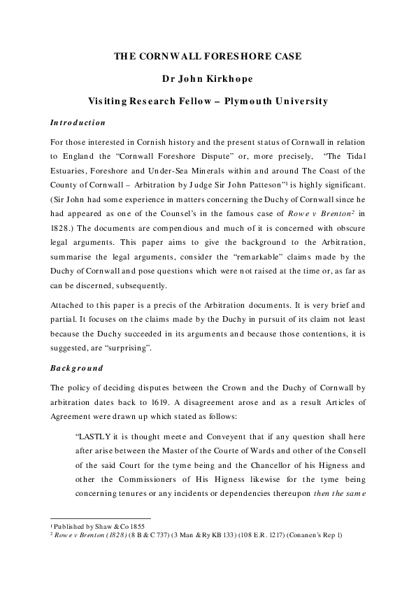 (PDF) THE CORNWALL FORESHORE CASE