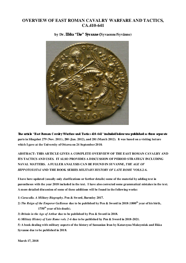 Syvanne, Ilkka, East Roman Cavalry Warfare 410-641