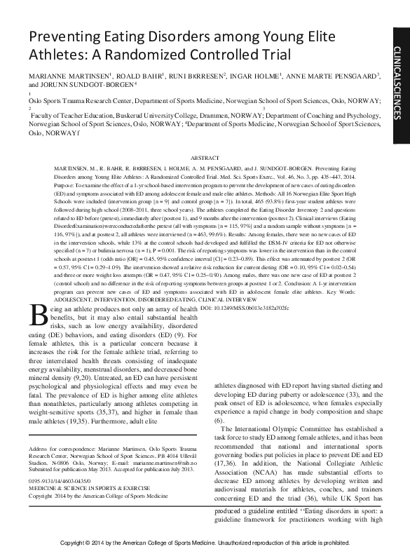 (PDF) Preventing Eating Disorders among Young Elite Athletes: A ...