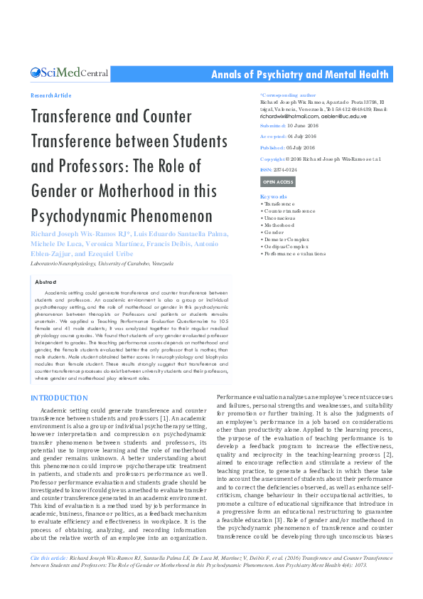 (PDF) Transference and Countertransference between Students and ...
