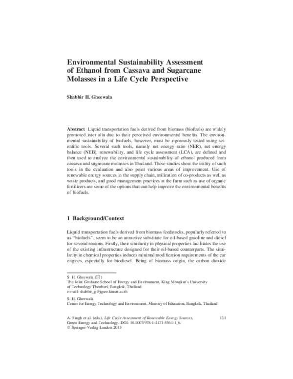 (PDF) Environmental Sustainability Assessment of Ethanol from Cassava ...