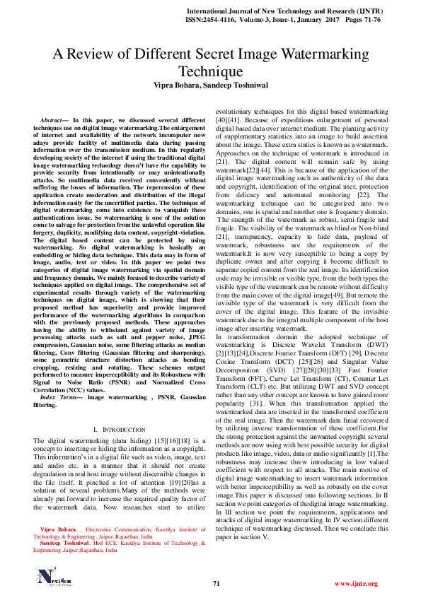 (PDF) A Review of Different Secret Image Watermarking Technique