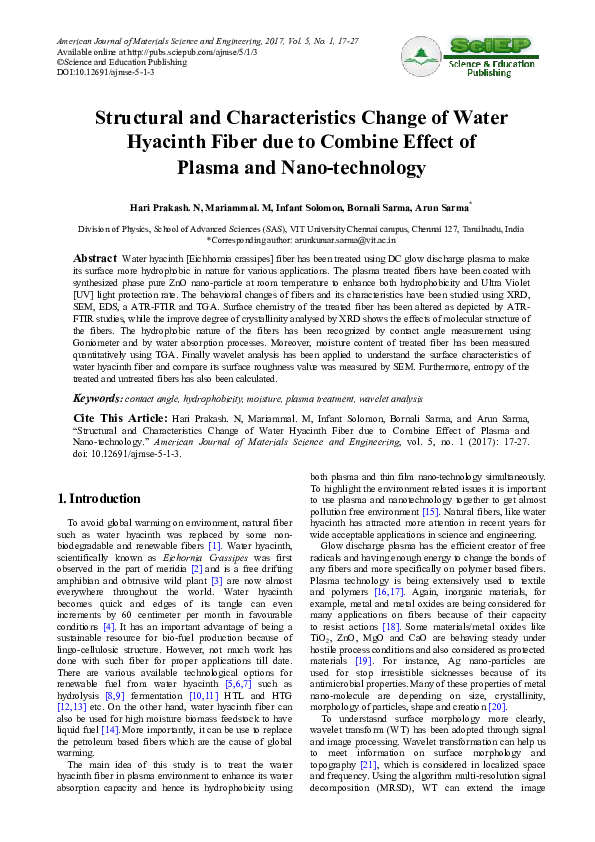 (PDF) Structural and Characteristics Change of Water Hyacinth Fiber due ...