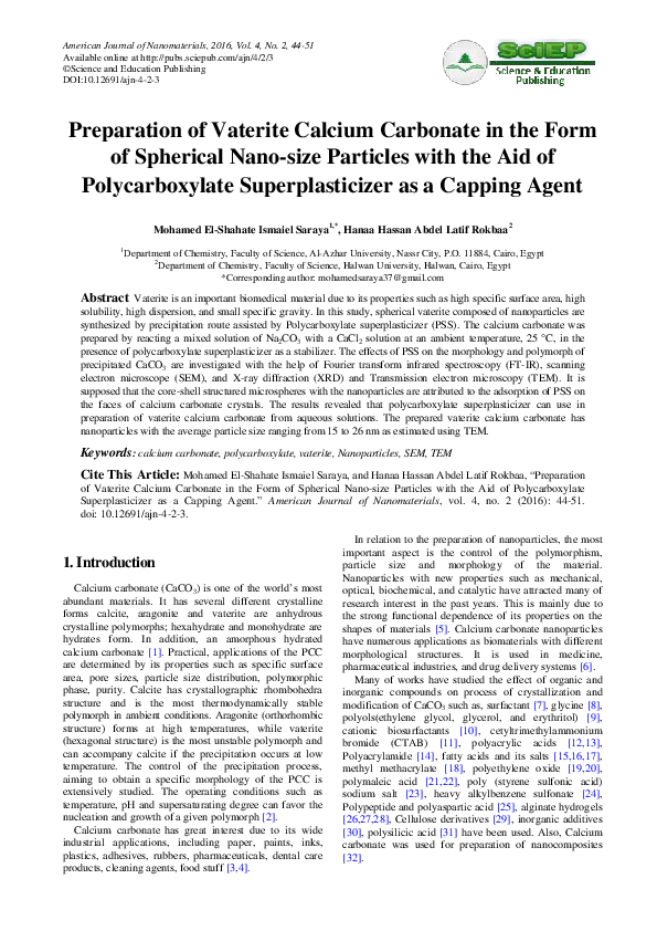 (PDF) Preparation of Vaterite Calcium Carbonate in the Form of ...