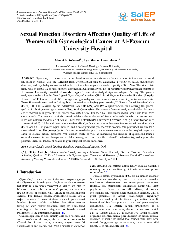 (PDF) Sexual Function Disorders Affecting Quality of Life of Women with ...