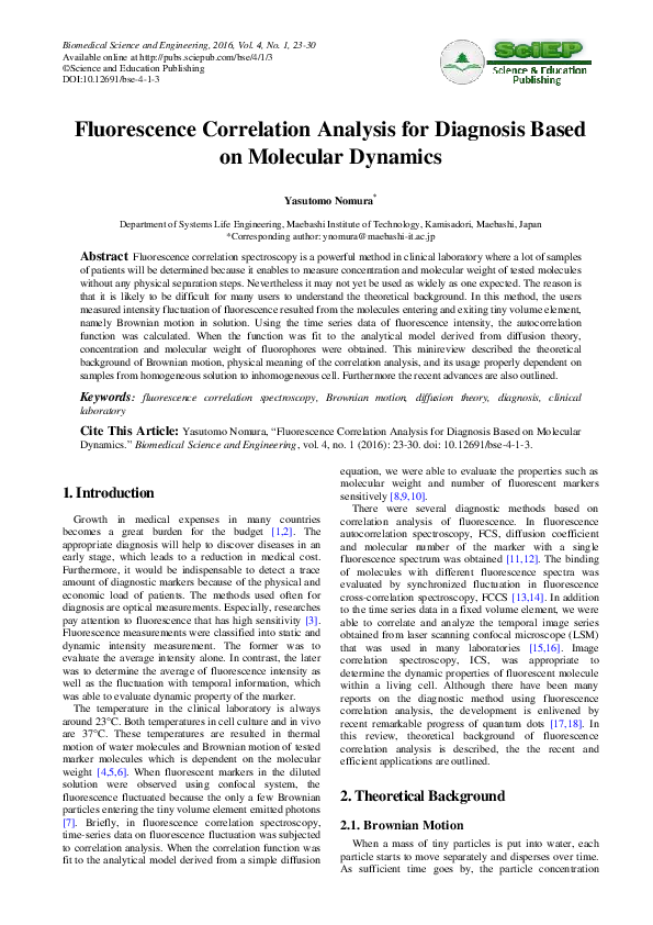 (PDF) Fluorescence Correlation Analysis for Diagnosis Based on ...
