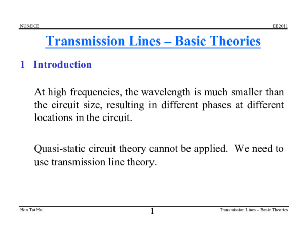 Modern Transmission Line Theory and Applications: Dworsky