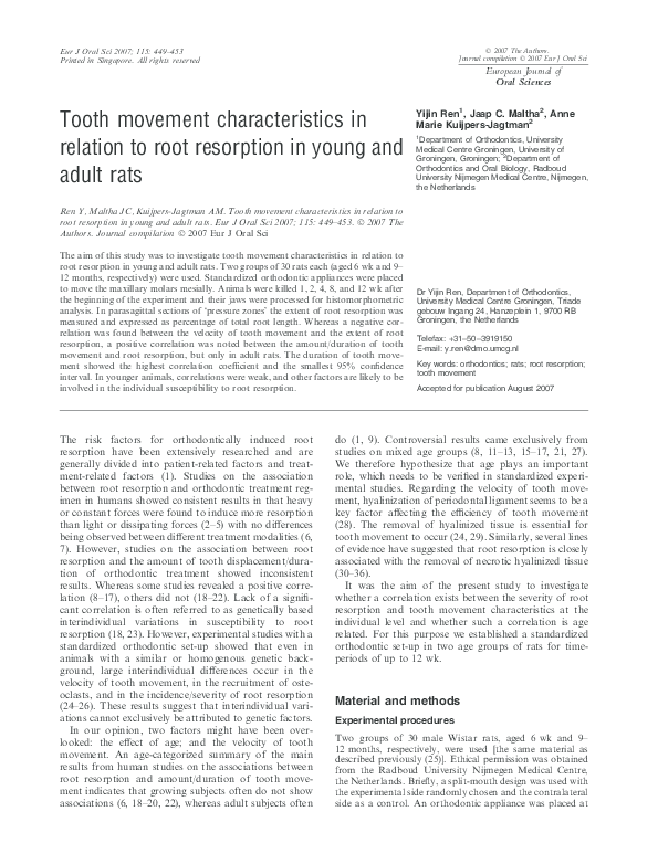 (PDF) Tooth movement characteristics in relation to root resorption in ...