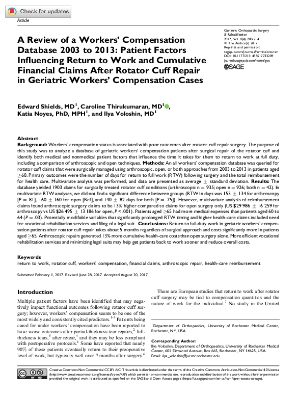 (PDF) A Review of a Workers' Compensation Database 2003 to 2013 ...