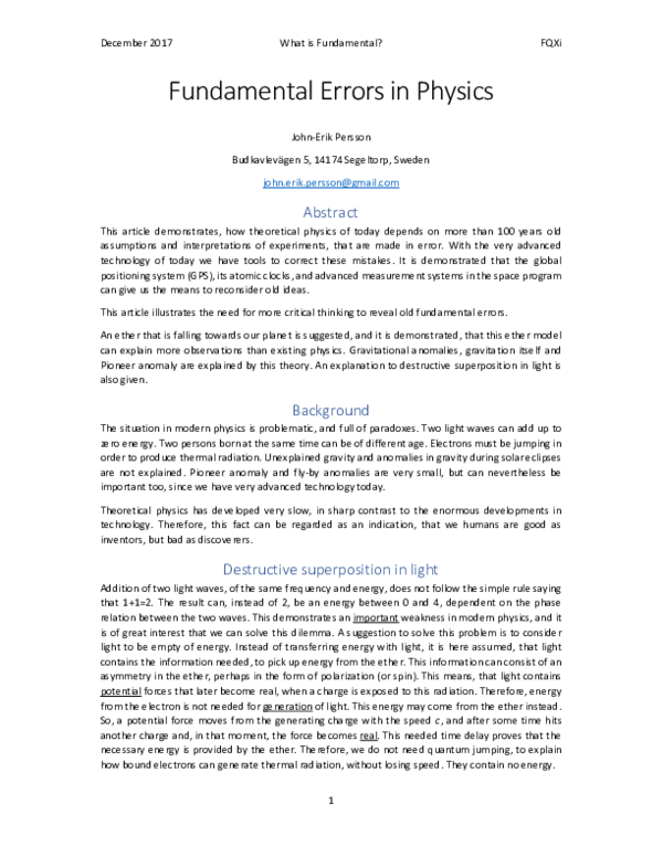 Pdf Fundamental Errors In Physics