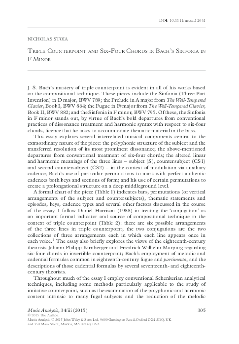 (PDF) TRIPLE COUNTERPOINT AND SIX-FOUR CHORDS IN BACH'S SINFONIA IN F MINOR