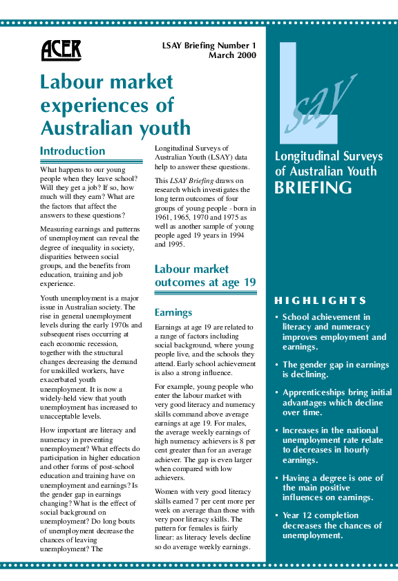 (PDF) Labour market experiences of Australian youth