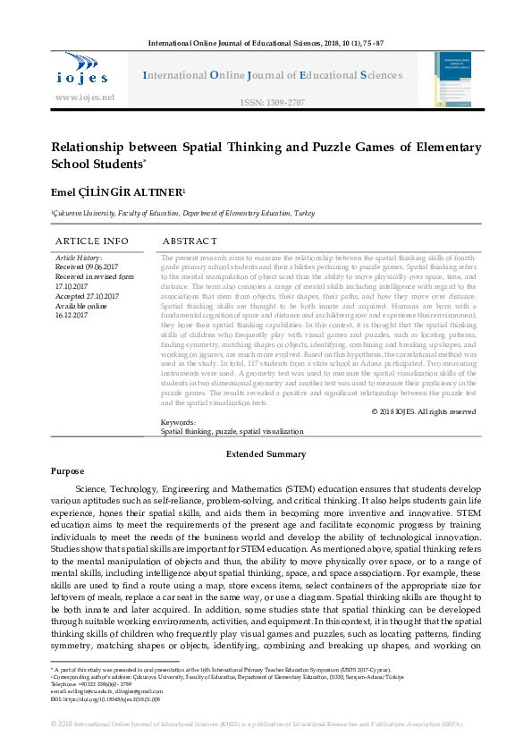 (PDF) Relationship between Spatial Thinking and Puzzle Games of ...