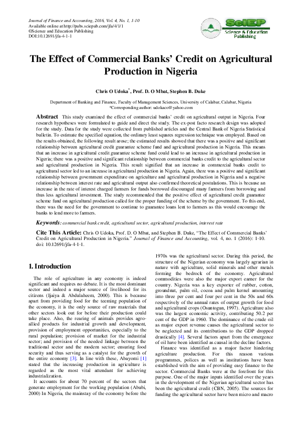 (PDF) The Effect of Commercial Banks' Credit on Agricultural Production ...