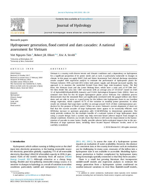 (PDF) Hydropower generation, flood control and dam cascades: A national ...
