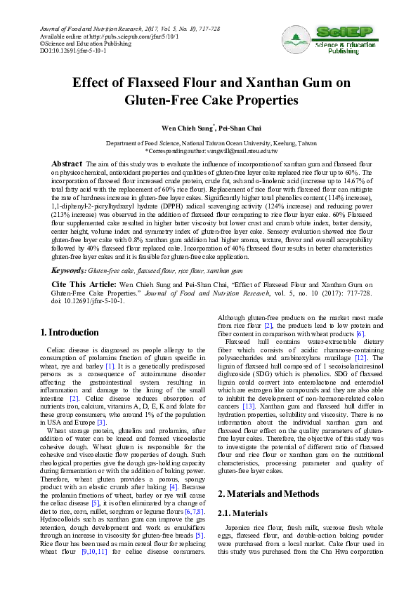 (PDF) Effect of Flaxseed Flour and Xanthan Gum on GlutenFree Cake