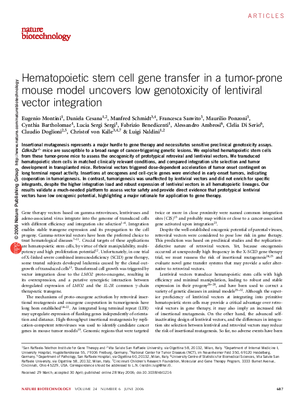 (PDF) Hematopoietic stem cell gene transfer in a tumor-prone mouse ...