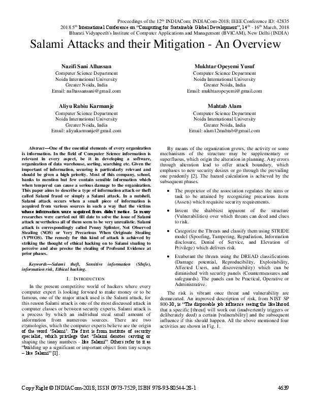 (PDF) Salami Attacks and their Mitigation An Overview Aliyu Rabi'u