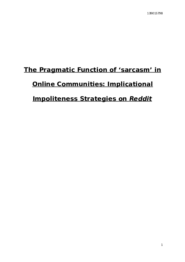 (DOC) The Pragmatic Function of Sarcasm in Online Communities ...