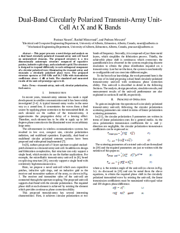 (PDF) Dual-Band Circularly Polarized Transmit-Array Unit- Cell At X and ...
