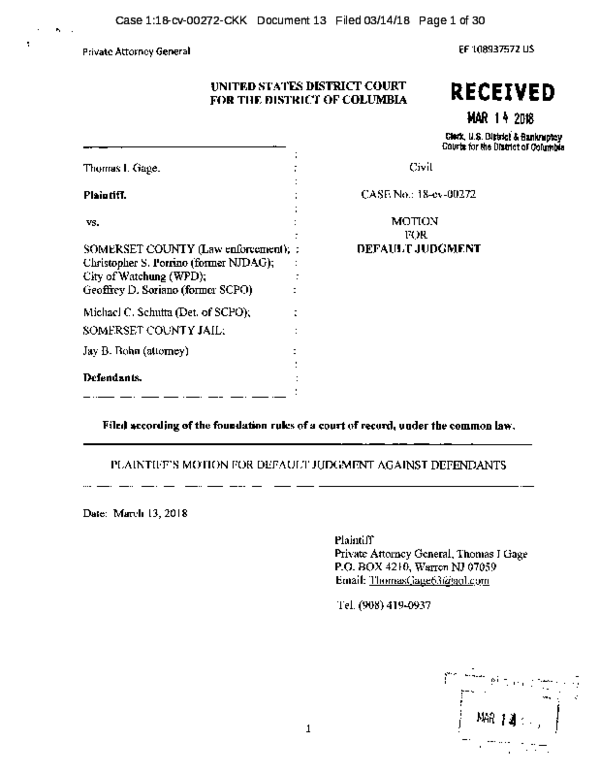 (PDF) Motion for Default Judgment Thomas Gage Academia.edu