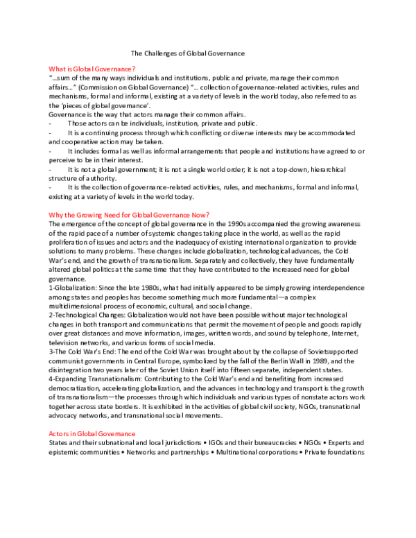 (DOC) The Challenges of Global Governance