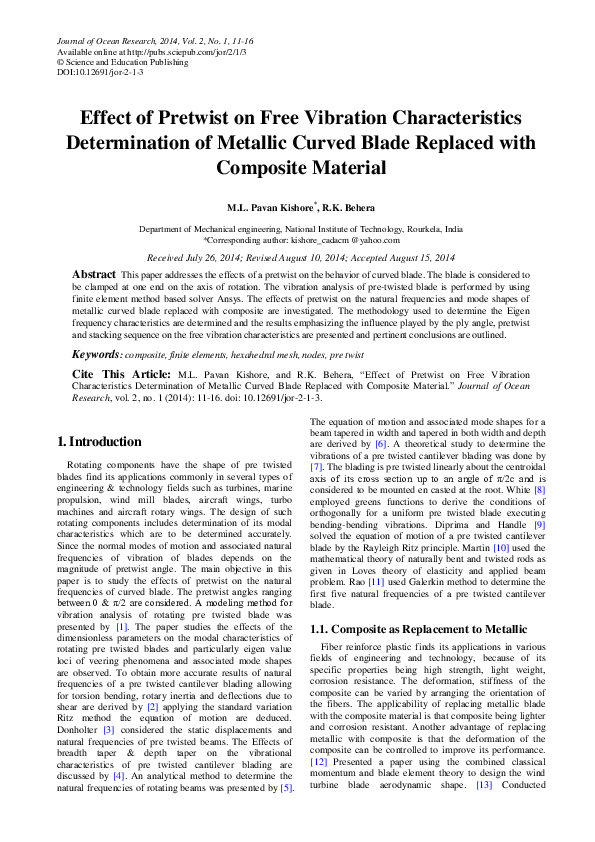(PDF) Effect of Pretwist on Free Vibration Characteristics