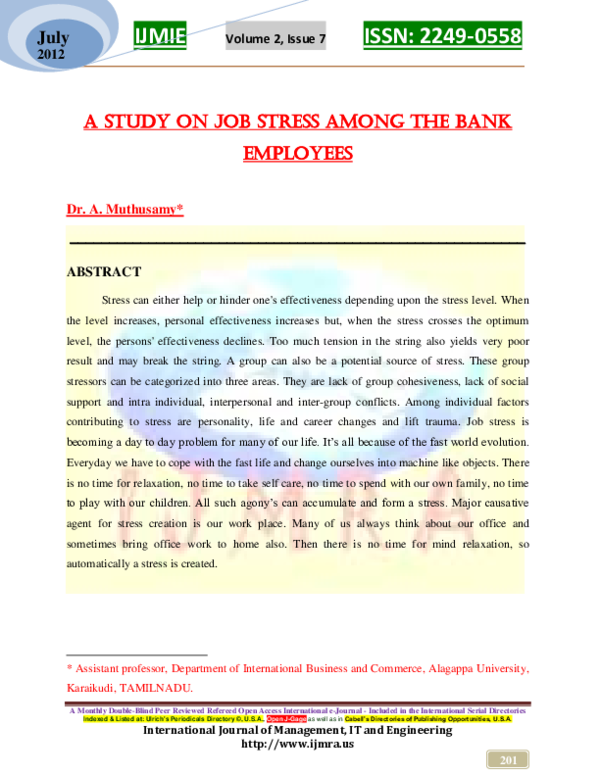 (PDF) A STUDY ON JOB STRESS AMONG THE BANK EMPLOYEES IJMIE