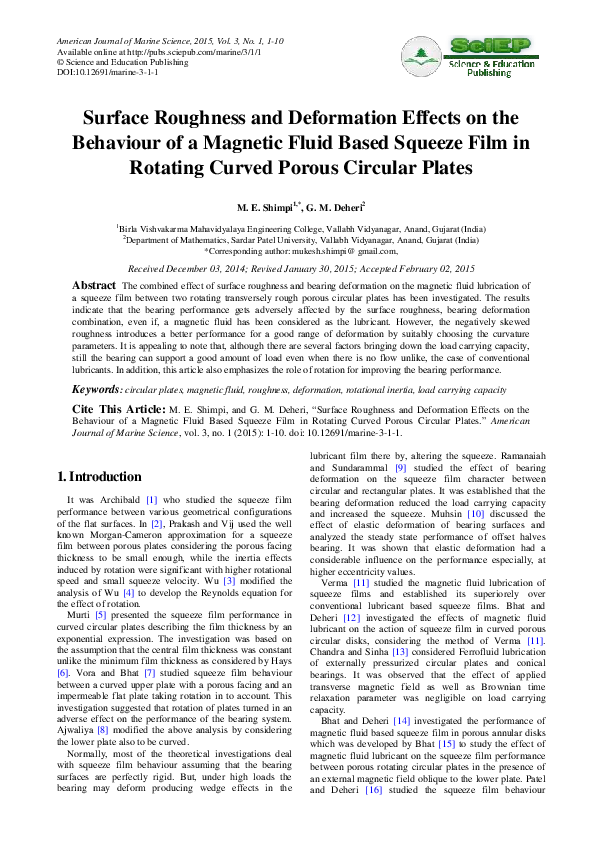 (PDF) Surface Roughness and Deformation Effects on the Behaviour of a ...