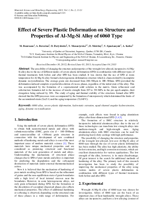 (PDF) Effect of Severe Plastic Deformation on Structure and Properties ...