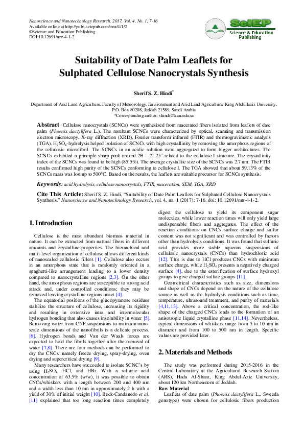 (PDF) Suitability of Date Palm Leaflets for Sulphated Cellulose ...