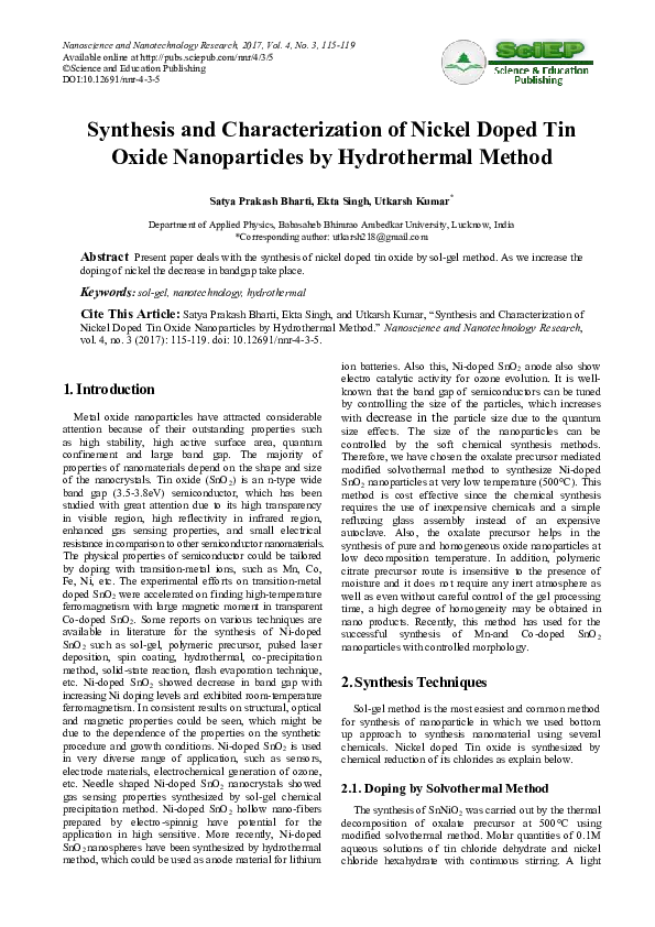 (PDF) Synthesis and Characterization of Nickel Doped Tin Oxide ...