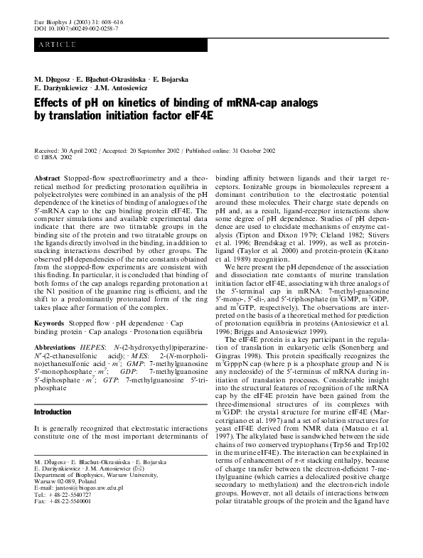 (PDF) Effects of pH on kinetics of binding of mRNA-cap analogs by ...