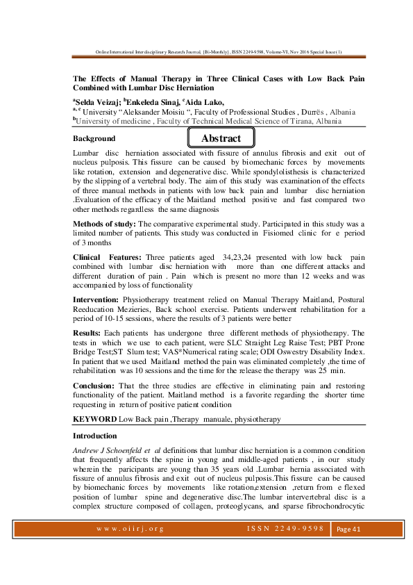 (PDF) The Effects of Manual Therapy in Three Clinical Cases with Low