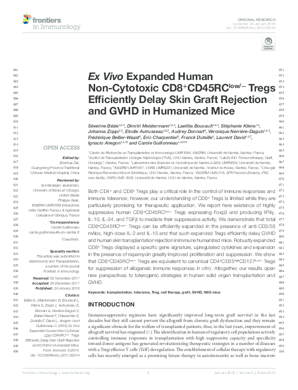 (PDF) Ex Vivo expanded human non-cytotoxic cD8 + cD45rc low/− Tregs ...