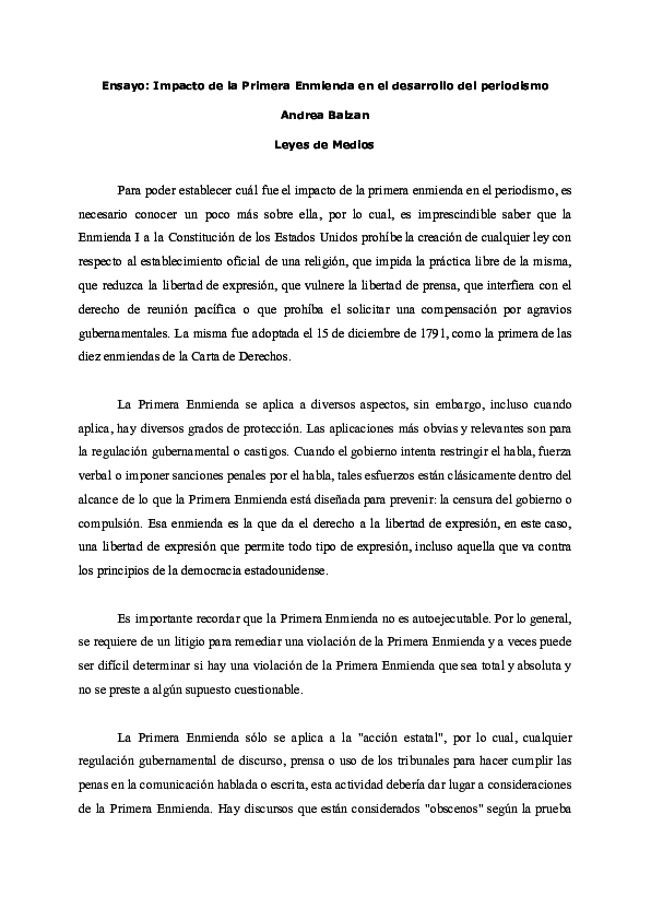 la primera enmienda de la constitución de los estados unidos de