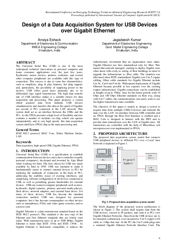 (PDF) Design of a Data Acquisition System for USB Devices over Gigabit ...