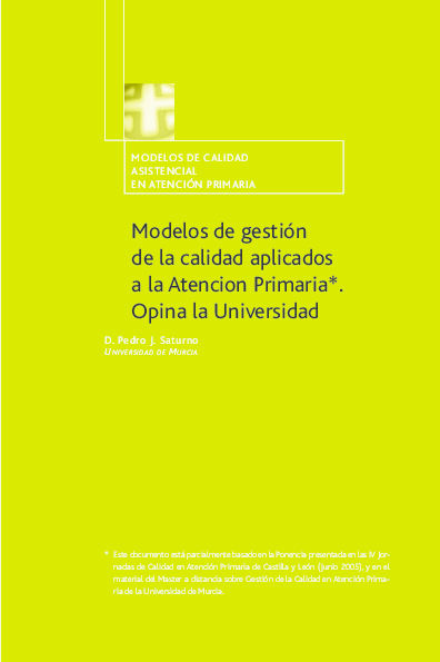 (PDF) Modelos de gestión de la calidad aplicados a la Atencion Primaria ...